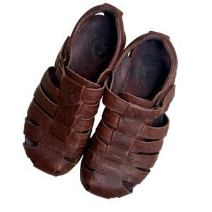 OLUKAI Men's Size 8 Mohalu Fisherman Strappy Comfort Sandal Shoes Brown Leather